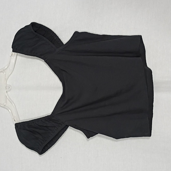 NWT Roxy Black Hibiscus Honey Crop Top Girls XL Summer Cap Sleeves V-neck - Picture 4 of 8